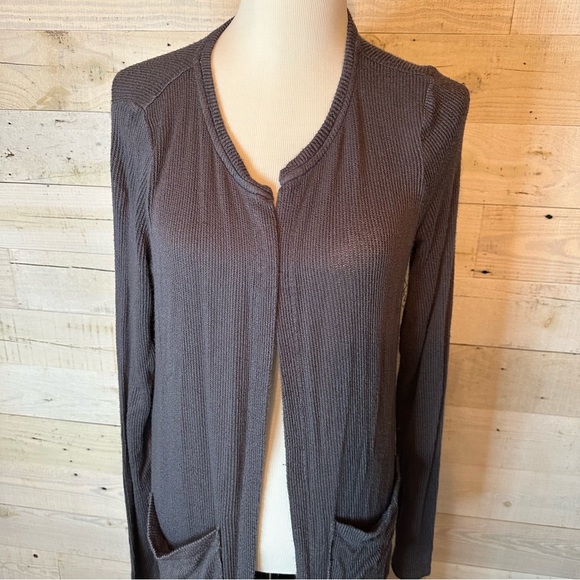 Free People FP Beach Long Ribbed Duster Cardigan Long Grey Large - Picture 8 of 12